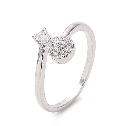 Clear Cubic Zirconia Flat Round Open Cuff Ring, Brass Jewelry for Women