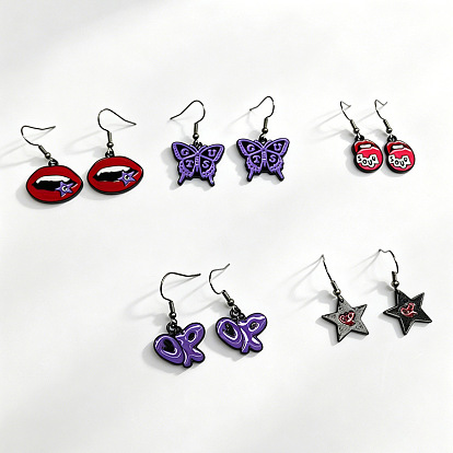 Boucles d'oreilles pendantes gothiques en alliage émaillé, noir