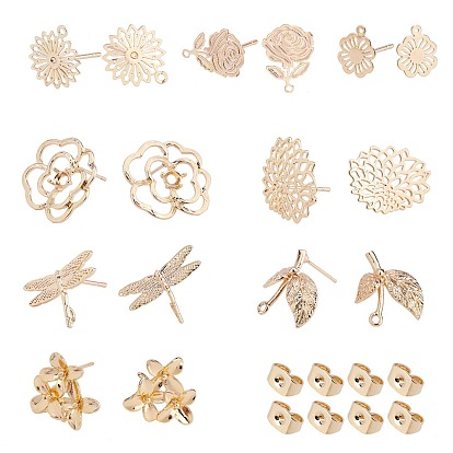 Brass Stud Earring Findings, with Loop and Brass Ear Nuts