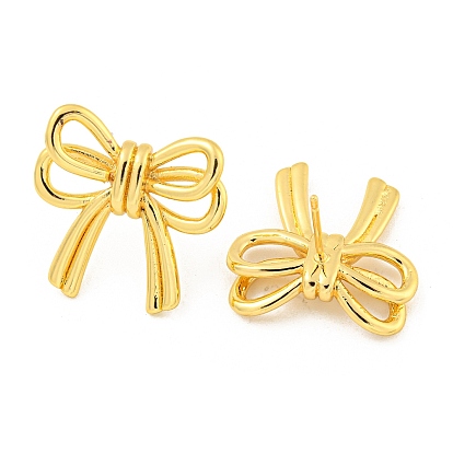 Rack Plating Brass Bowknot Stud Earrings, Long-Lasting Plated, Lead Free & Cadmium Free