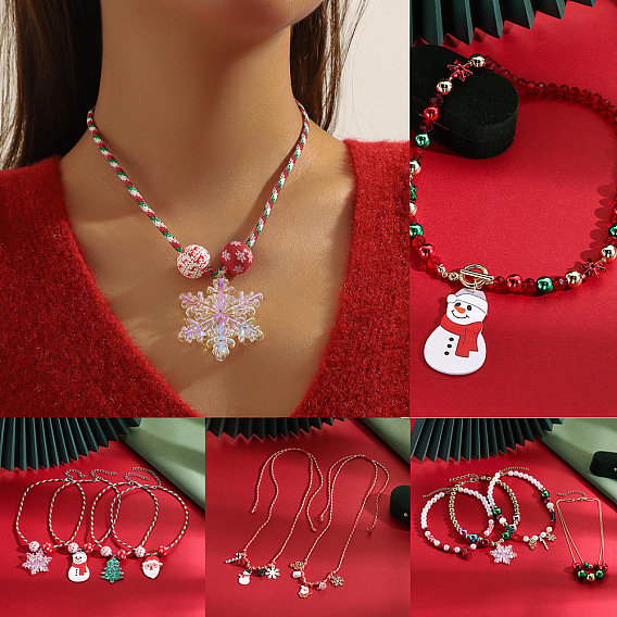 Рождественский сплав, акриловая смола, эмалированные подвески, полиэстеровый шнур, ожерелья