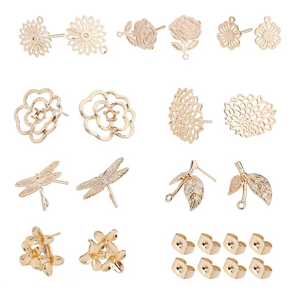 Brass Stud Earring Findings, with Loop and Brass Ear Nuts