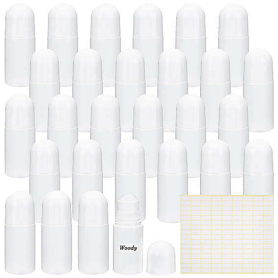 50Pcs Plastic Roller Ball Bottles, with 15 Sheets Self-Adhesive Blank Paper Sticker
