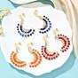Moon Handmade Glass Seed Beads Dangle Stud Earrings, with 316 Stainless Steel Pins, Golden