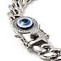 304 Stainless Steel Curb Chains Bracelet with Crystal Rhinestone, Resin Evil Eye Clasp Lucky Bracelet for Men Women