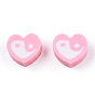 Handmade Polymer Clay Beads, Heart with Yin Yang