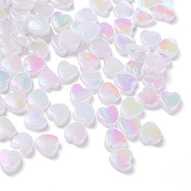 100pcs perles acryliques transparentes écologiques, teint, couleur ab , cœur