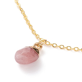 Natural Gemstone Pendant Necklaces, with Golden Plated Brass Cable Chains, Oval