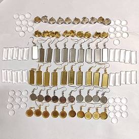 DIY-Kit zur Herstellung leerer Ohrringe, einschließlich rechteckiger und flacher runder 304 Ohrring-Cabochonfassungen aus Edelstahl, Glas cabochons
