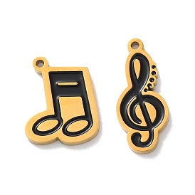 Ion Plating(IP) 304 Stainless Steel Enamel Charms, Real 18K Gold Plated, Music Note Charm