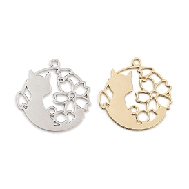 Long-Lasting Plated Brass Pendants, Cat with Flower