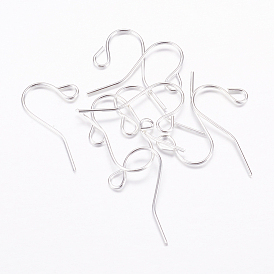 Iron Earring Hooks, Ear Wire, with Horizontal Loop, Silver Color Plated, Lead Free and Nickel Free