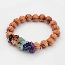 Chakra natürlichen Edelstein und Perlen Holz Armbänder Stretch, mit tibetischen Stil Legierung Perlen