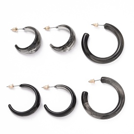 C-shape Stud Earrings, Resin Half Hoop Earrings, Open Hoop Earrings for Women