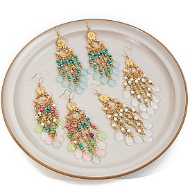Alloy Chandelier Earrings, Seed & Glass Beads Long Drop Earrings