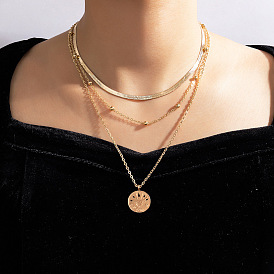 Heart-shaped Multi-layer Alloy Necklace with Simple Collarbone Chain