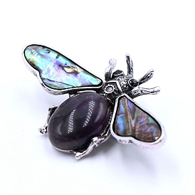 Gemstone Brooches, with Shell and Rhinestone, Insect