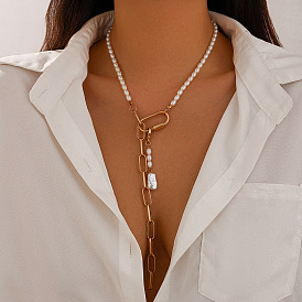 Овальный кулон из сплава и железа, длинная цепочка с кисточкой, колье-лариата., белые круглые пластиковые жемчужные ожерелья для женщин