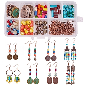 SUNNYCLUE DIY Earring Making, with Tibetan Style Pendants, Synthetic Turquoise Beads, Glass Beads, Tibetan Style Linking Rings and Brass Eye Pin
