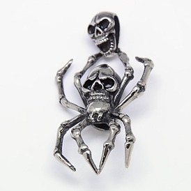 Fashionable Retro Halloween Jewelry 304 Stainless Steel Big Pendants, Spider and Skull