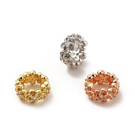 Rack Plating Brass Micro Pave Cubic Zirconia Flower Beads, Long-Lasting Plated, Cadmium Free & Lead Free, Plum Blossom