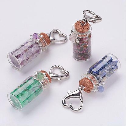 Decoración de colgante de piedras preciosas botella de vidrio transparente, con broches de garra de langosta corazón aleación