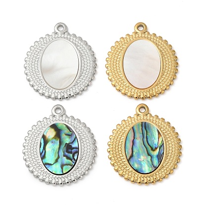 304 подвески из натуральной ракушки из нержавеющей стали, плоские круглые прелести, ионное покрытие (ip)