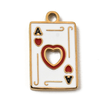 304 Stainless Steel Enamel Pendants, Playing Card with Ace of Hearts Charms