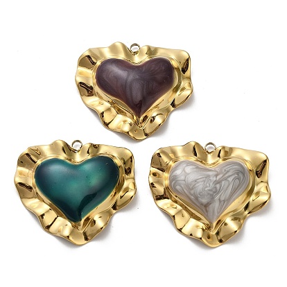 304 подвески из нержавеющей стали, сердце, с эмалью, реальный 18 k позолоченный, ионное покрытие (ip)