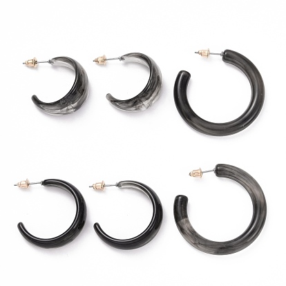 C-shape Stud Earrings, Resin Half Hoop Earrings, Open Hoop Earrings for Women