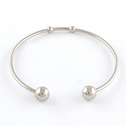 304 Stainless Steel Cuff Bangle Making, with 201 Stainless Steel Beads, 57mm