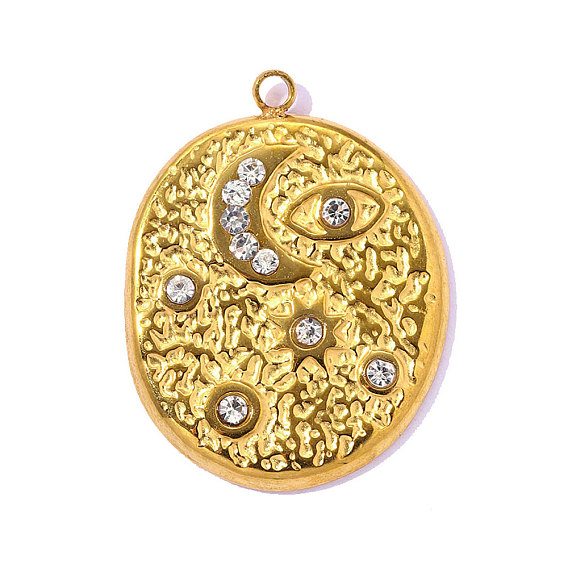 Кованые 304 подвески из нержавеющей стали со стразами, овальный амулет с изображением солнца и луны, символизирующий сглаз, ионное покрытие (ip), долговечный, кристалл