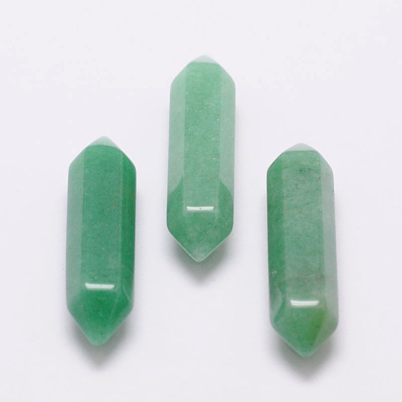 Faceted Natural Green Aventurine Beads, Healing Stones, Reiki Energy Balancing Meditation Therapy Wand, Double Terminated Point, for Wire Wrapped Pendants Making, No Hole/Undrilled