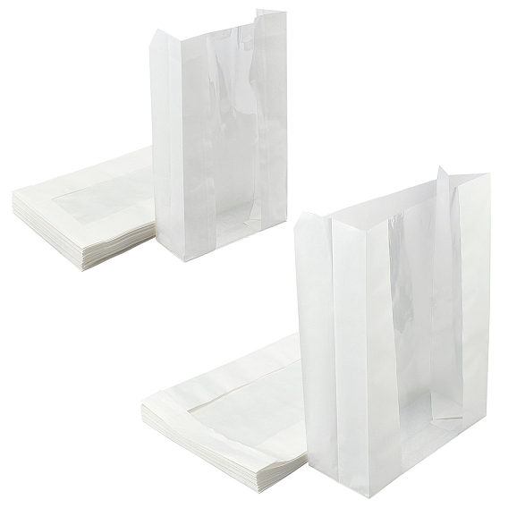 Paper Bread Bag, Paper Food Packaging Storage Bakery Bag, with Front Window, Rectangle