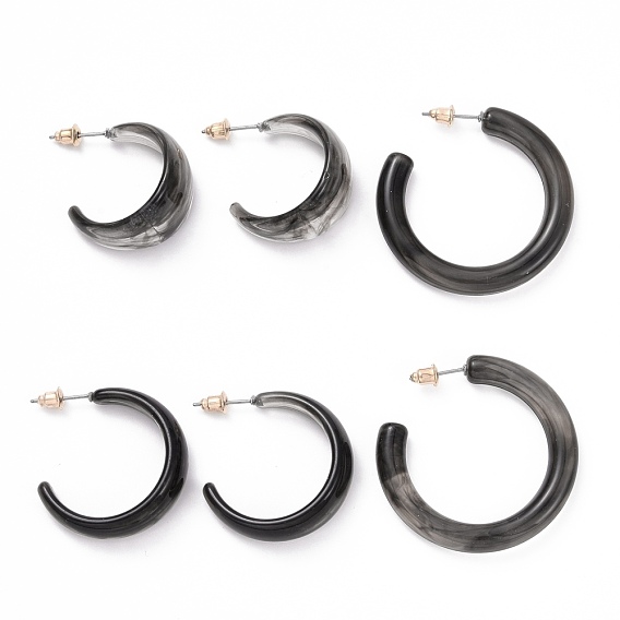 C-shape Stud Earrings, Resin Half Hoop Earrings, Open Hoop Earrings for Women