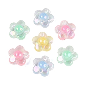 Transparent Plastic Beads, Flower, Bead in Bead, AB Color Plated