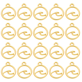 30Pcs Rack Plating Alloy Charms, Cadmium Free & Lead Free & Nickle Free, Round Ring with Wave Charm