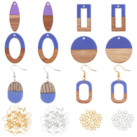 Наборы для изготовления сережек diy, 12 шт. 6 стильные подвески из смолы и дерева, овальный и плоский круглый и конский глаз и прямоугольник, 40 шт. 2 цвета латунных крючков для сережек и 3.87 g 2 цвета латунных прыжковых колец.