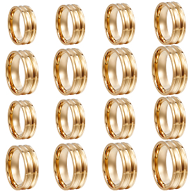 16 шт. 8 стили 201 нержавеющая сталь рифленые кольца для пальцев, кольцевой сердечник, для изготовления инкрустации