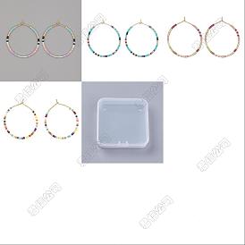 4 Pairs 4 Colors Bohemian Style Miyuki Seed Beaded Hoop Earrings, Native American Tribal Style Earrings