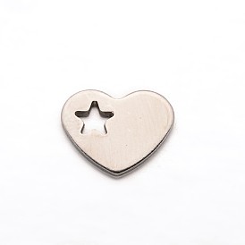 Heart with Star 304 Stainless Steel Charms, 12.5x10x1mm, Hole: 3mm