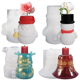 DIY Silicone Candle Holder Molds, Resin Plaster Cement Casting Molds, Christmas Bell/Santa Claus/Reindeer/Snowman