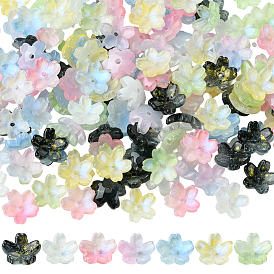210шт 7 цвета гальваники прозрачные стеклянные бусины, AB Цвет покрытия, цветок