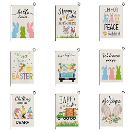 Polyester Garden Flags, Easter Flag, for Home Garden Yard Decorations, Floral White, Rectangle with Rabbit/Car/Truck/Flower/Word Pattern