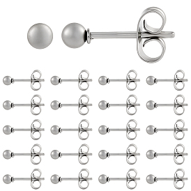 100шт. 304 круглые серьги-гвоздики из нержавеющей стали