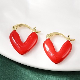 Серьги-кольца из латуни с эмалью, сердце