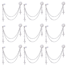 12шт 304 серьги-каффы из нержавеющей стали, с кабельными цепями, латунная серьга и пластиковые ушные гайки, крестик