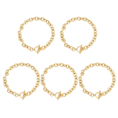 304 Stainless Steel Cable Chain Bracelets, with Toggle Clasps