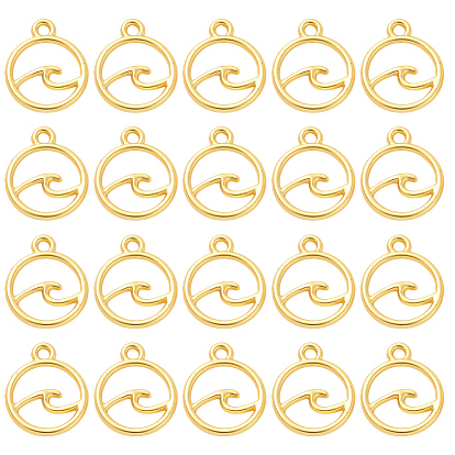 30Pcs Rack Plating Alloy Charms, Cadmium Free & Lead Free & Nickle Free, Round Ring with Wave Charm