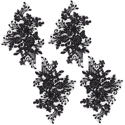 2 пары аппликаций из полиэстерового кружева с цветочным узором, аппликации из бисера ручной работы, аксессуары к костюму